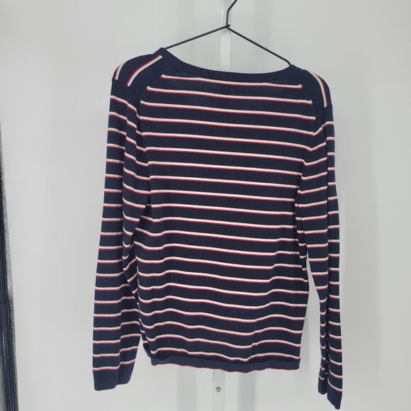 Talbots Womens Sz M Button Up Cotton Sweater Jet'aime Paris France Striped - Picture 4 of 4